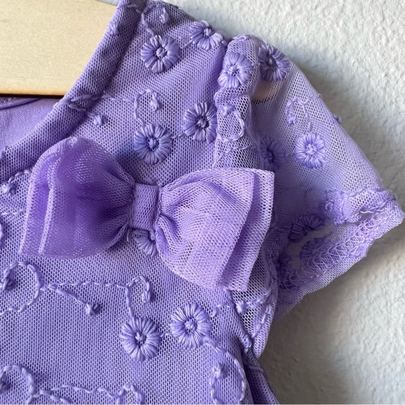Healthtex Lilac Blouson Embroidered Mesh Dress with Bow for Toddler Girls - Picture 5 of 7